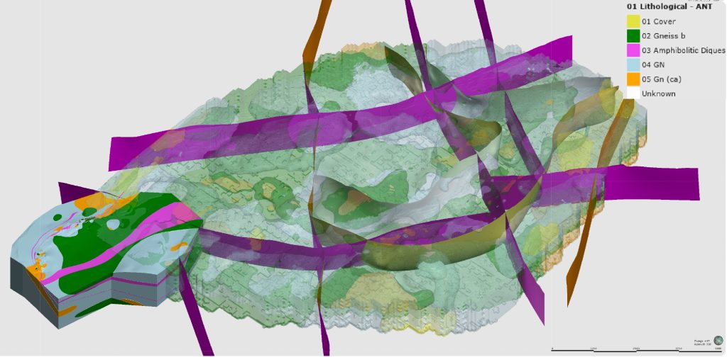 Updated Montauban 3D geological model showing interpreted structural features
