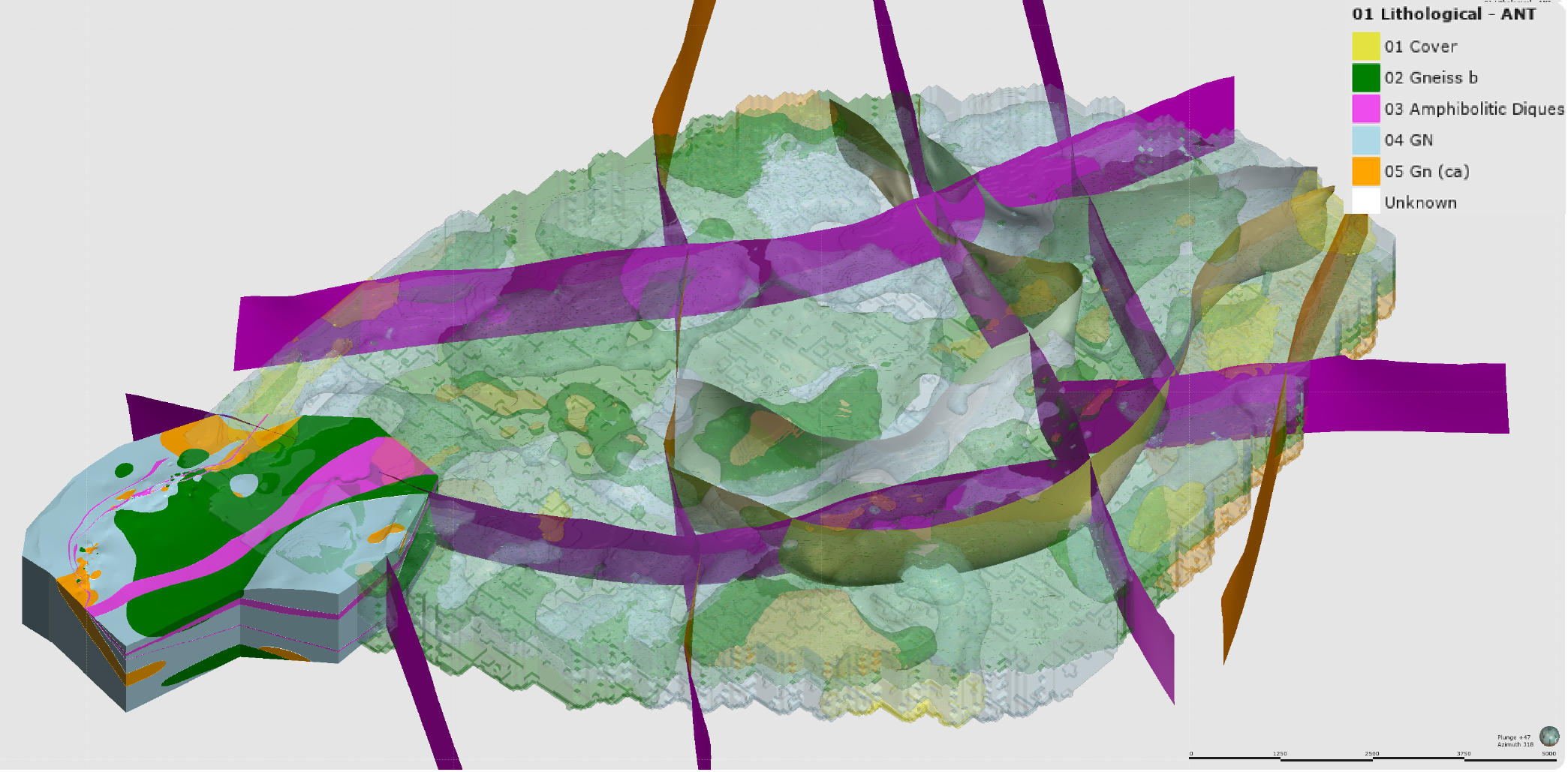 Updated Montauban 3D geological model showing interpreted structural features